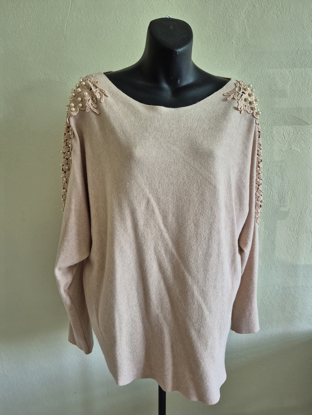 Siren Lily Pearl-Embellished Off-Shoulder Sweater - Cream